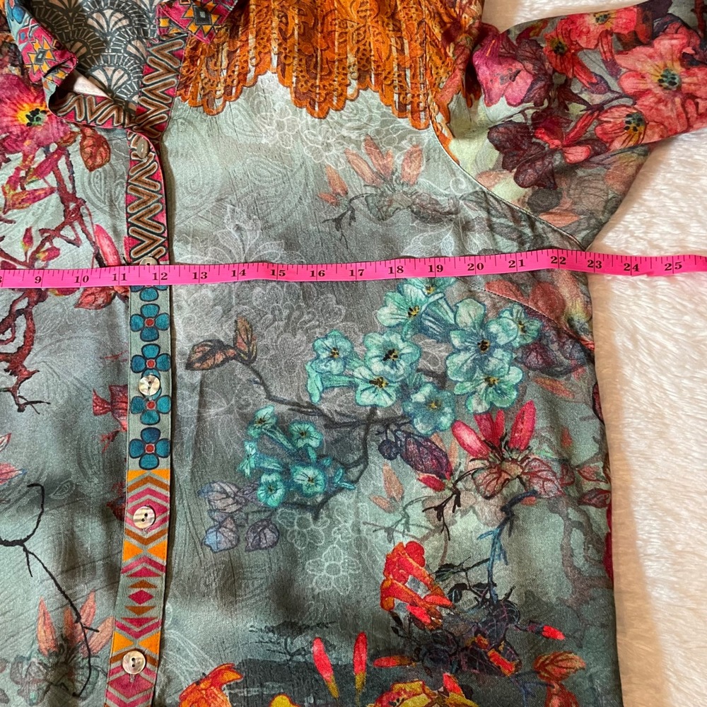 John Mark Womens Floral Mixed Print Button Up Tunic Top L Boho Chic Whimsical - Picture 5 of 6